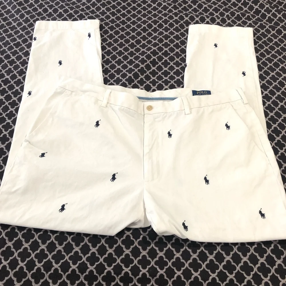 Polo Ralph Lauren Chino Pants Mens 40 White All Over Pony Slim Fit Preppy Casual